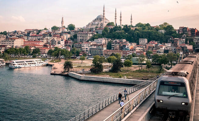 A picture of the Fatih Mosque from a distance.